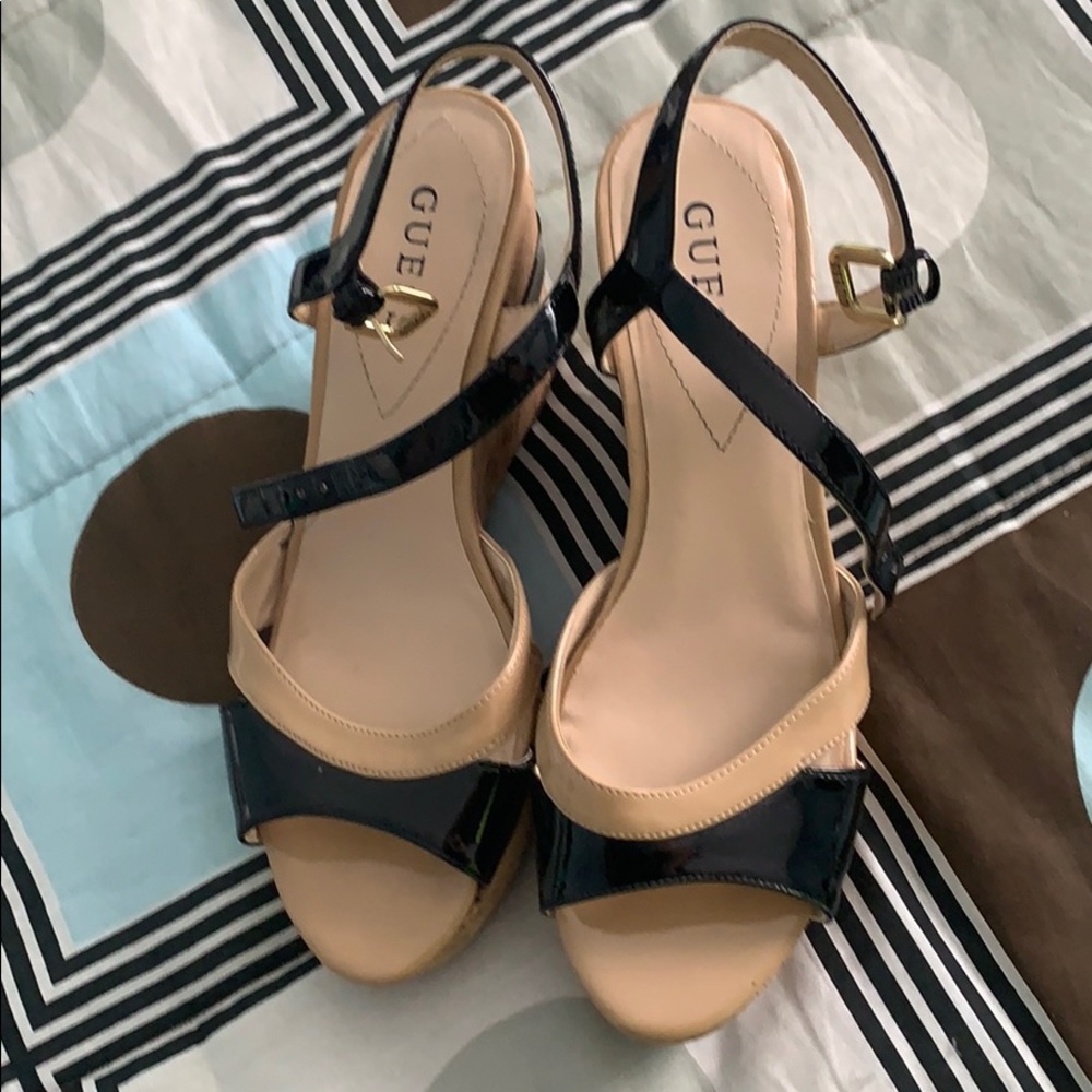 Guess Black and Nude Wedges
